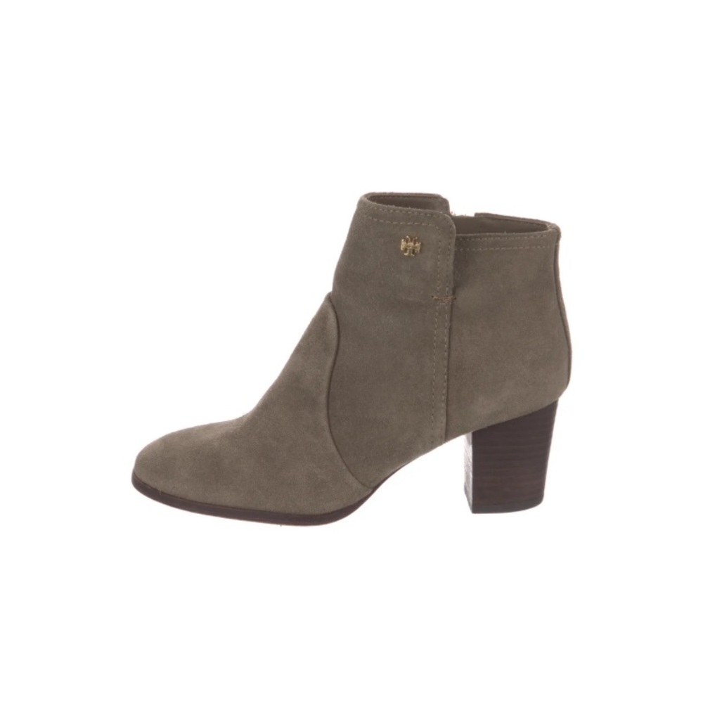TORY BURCH Olive Green Suede Boots with gold accents | Size 8.5